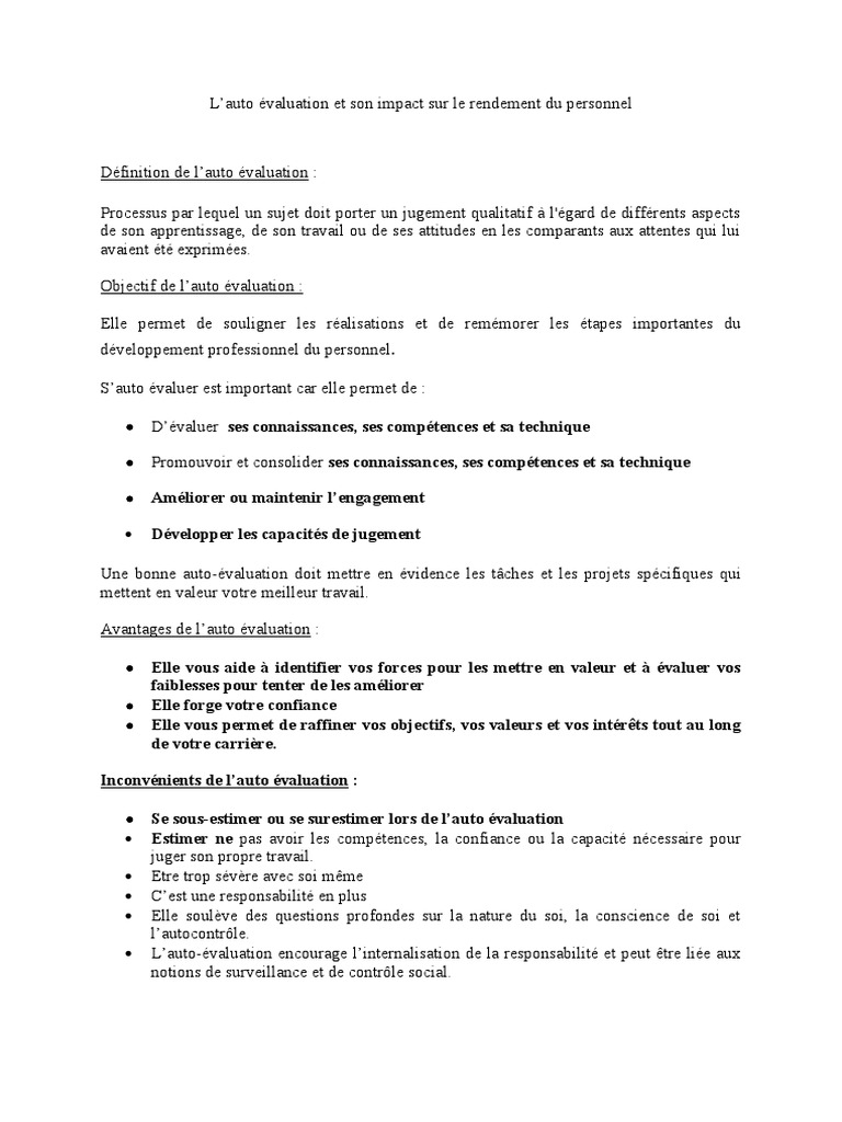 Impact de l'auto-évaluation sur le rendement | PDF | Évolution de carrière