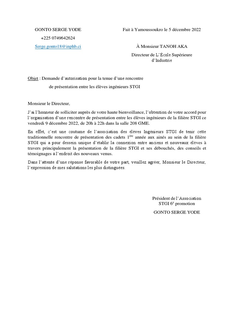 Demande d'autorisation de rencontre STGI | PDF