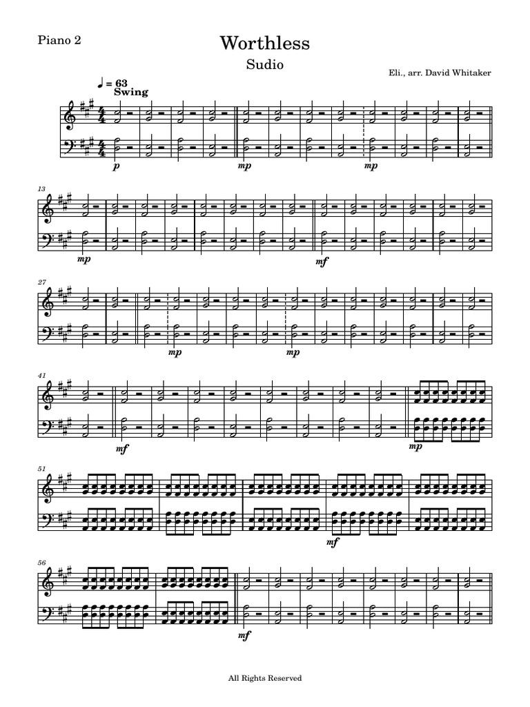 Worthless Piano Arrangement by Eli | PDF