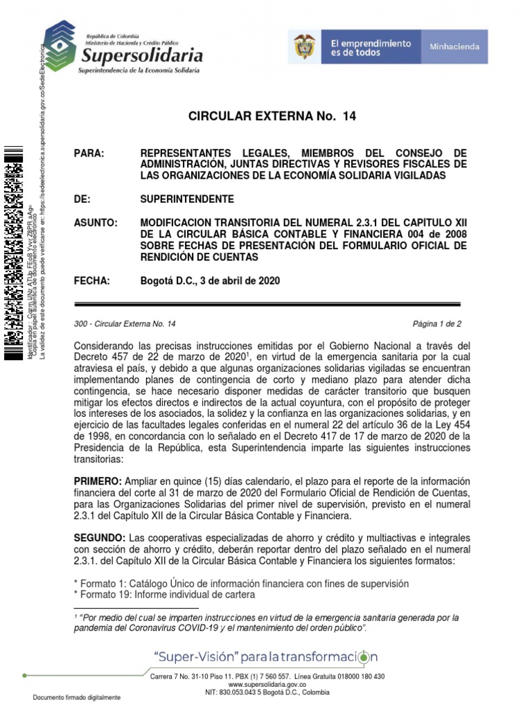 Circular Externa No 14 de 2020 | PDF