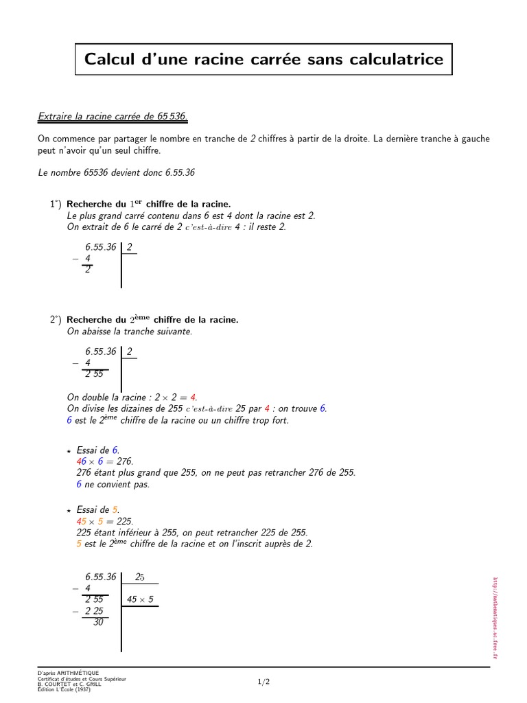 Extraction de racines carrées sans calculatrice | PDF | Notation ...