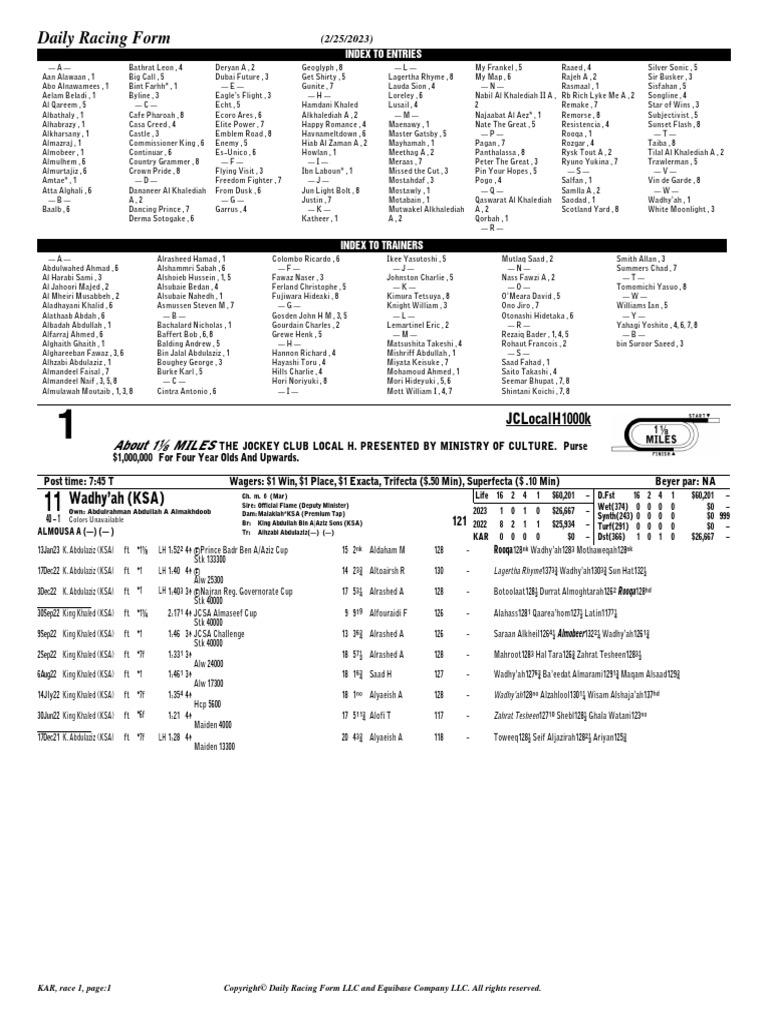 2023 Saudi Cup Past Performances (Full Card) PDF Saudi Arabia Riyadh