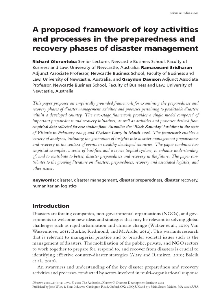 A Proposed Framework of Key Activities and Processes in The HADR Prep ...
