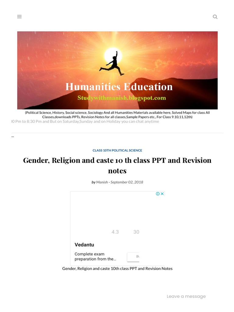 Gender Religion And Caste 10 Th Class Ppt And Revision Notes Pdf