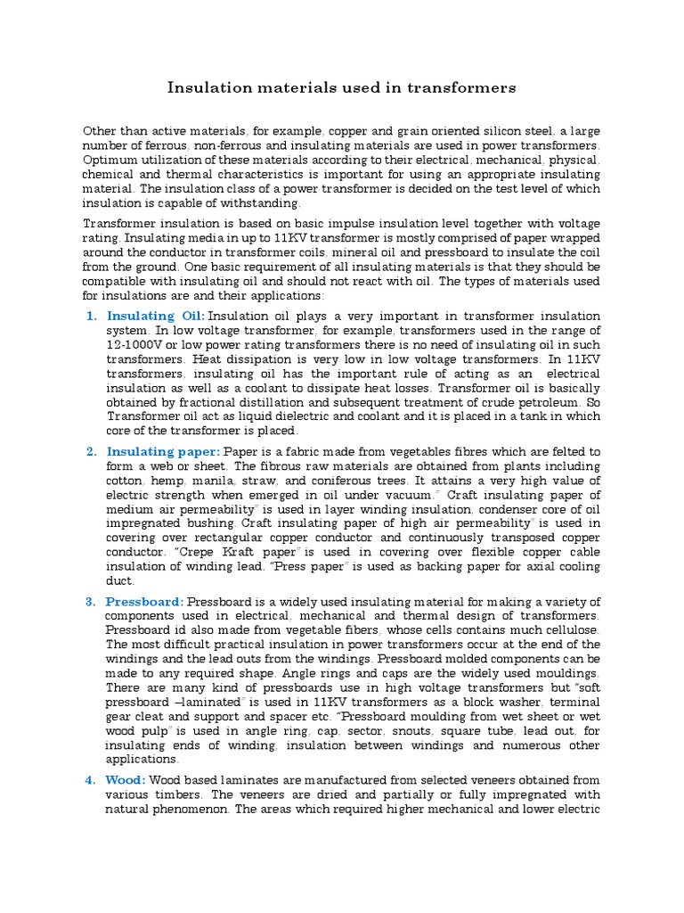 L2 - 1 - Insulation Materials Used in Transformers | PDF | Transformer ...