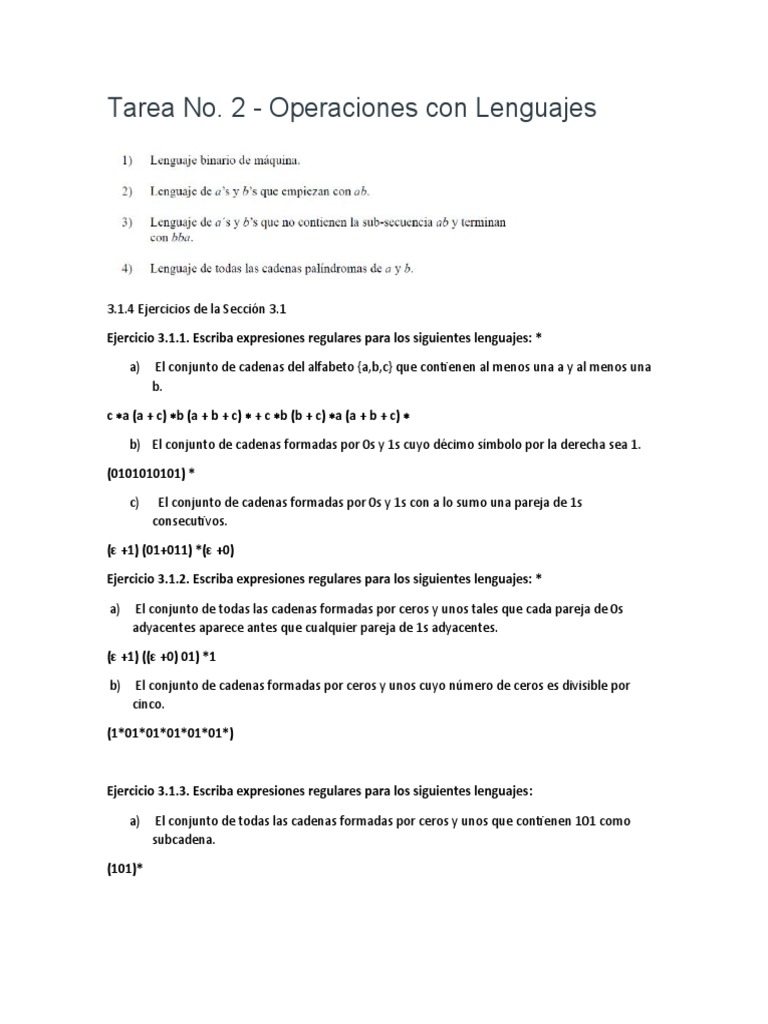 Tarea No 2 Operaciones Con Lenguas | PDF