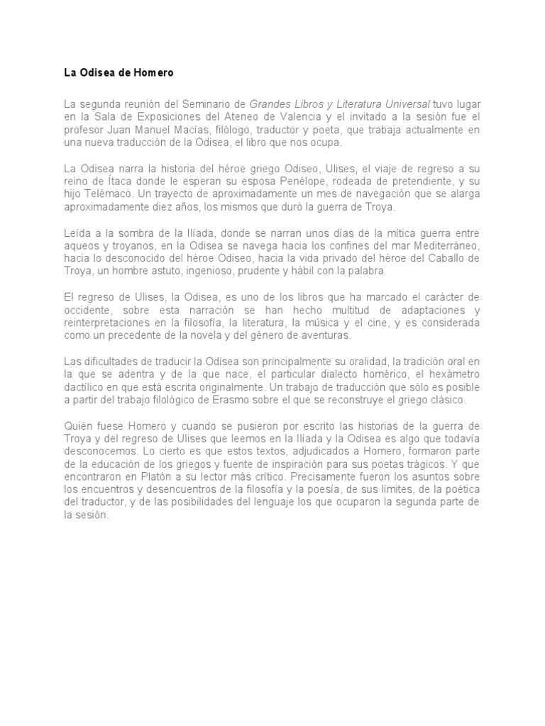 La Odisea De Homero Pdf