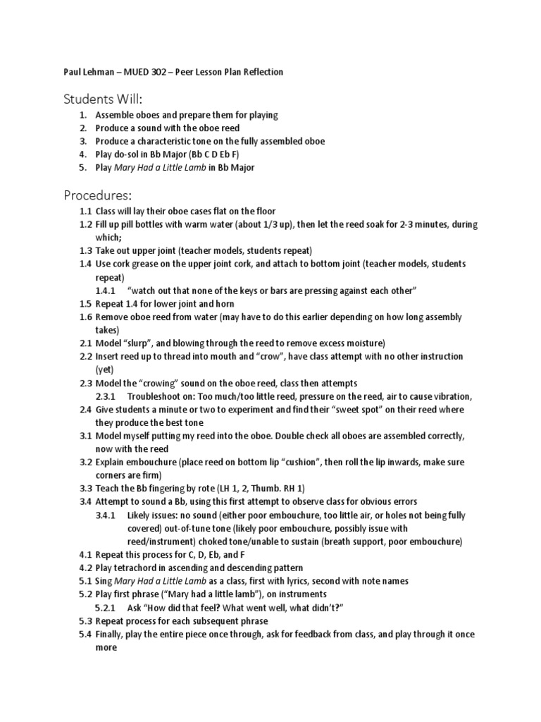 An Introduction to Playing the Oboe A StepbyStep Lesson Plan for