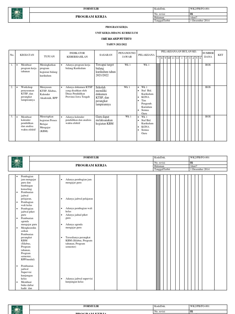 Program Kerja Kurikulum SMK 2021/2022 | PDF