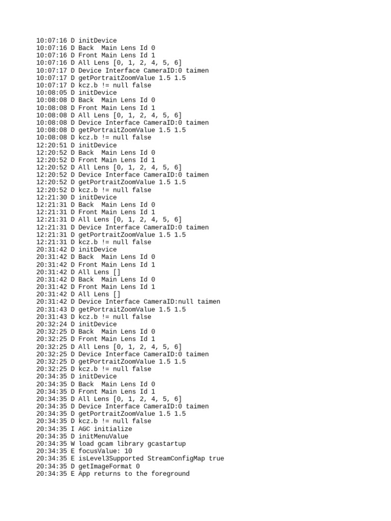 Camera log file with lens zoom and device details pdf computing