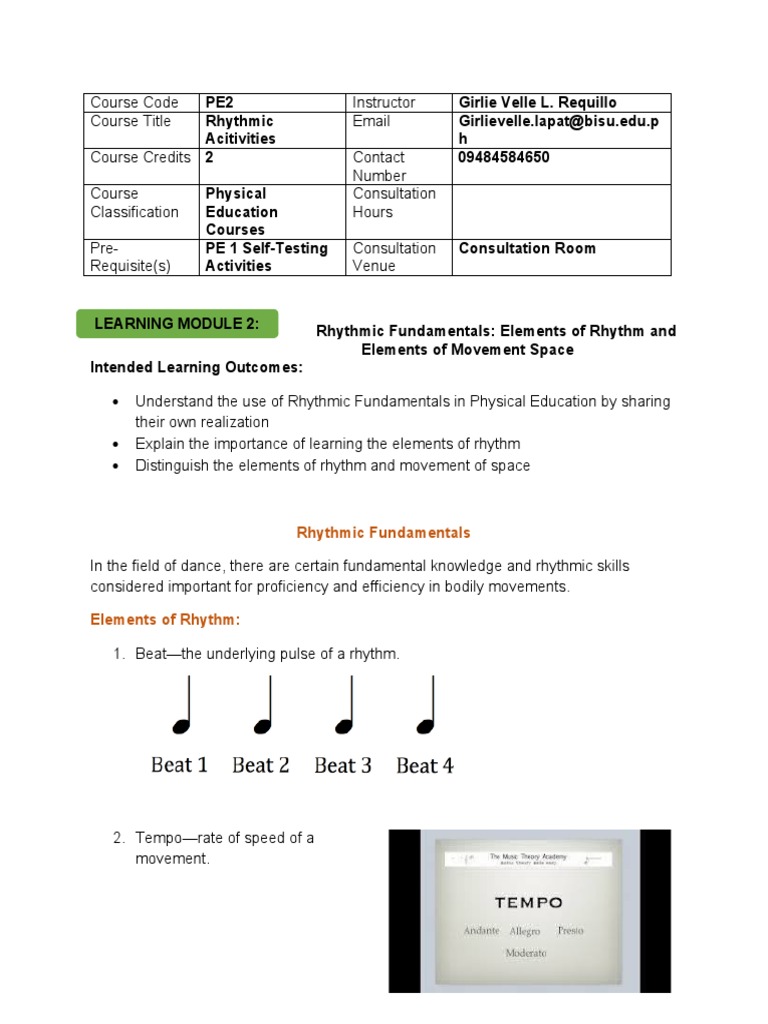 MODULE 2-Rhythmic Fundamentals Elements of Rhythm and | PDF | Rhythm ...