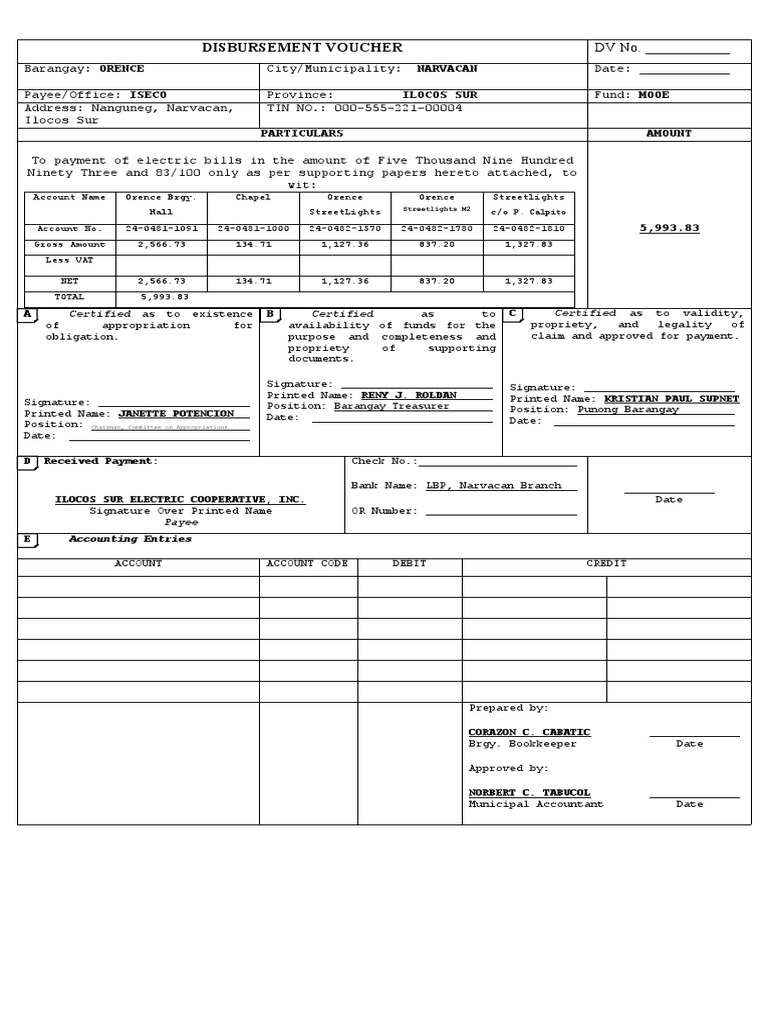 Disbursement voucher new orence pdf payments bookkeeping