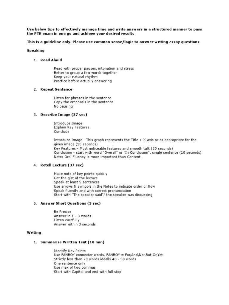 Pte Answer Structure Pdf Multiple Choice Essays