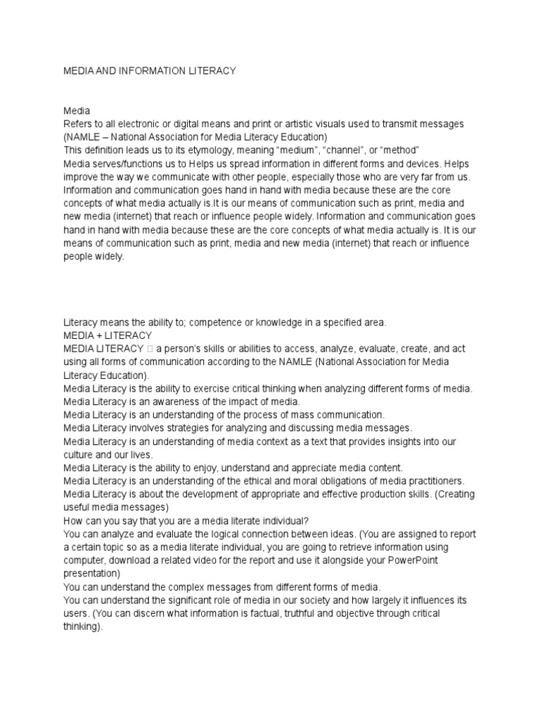 Understanding Media and Information Literacy | PDF | Media ...