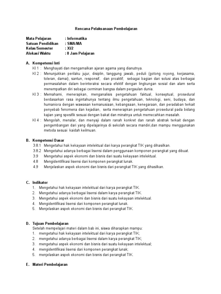 Rencana Pembelajaran HAKI Informatika XI | PDF | Komputer
