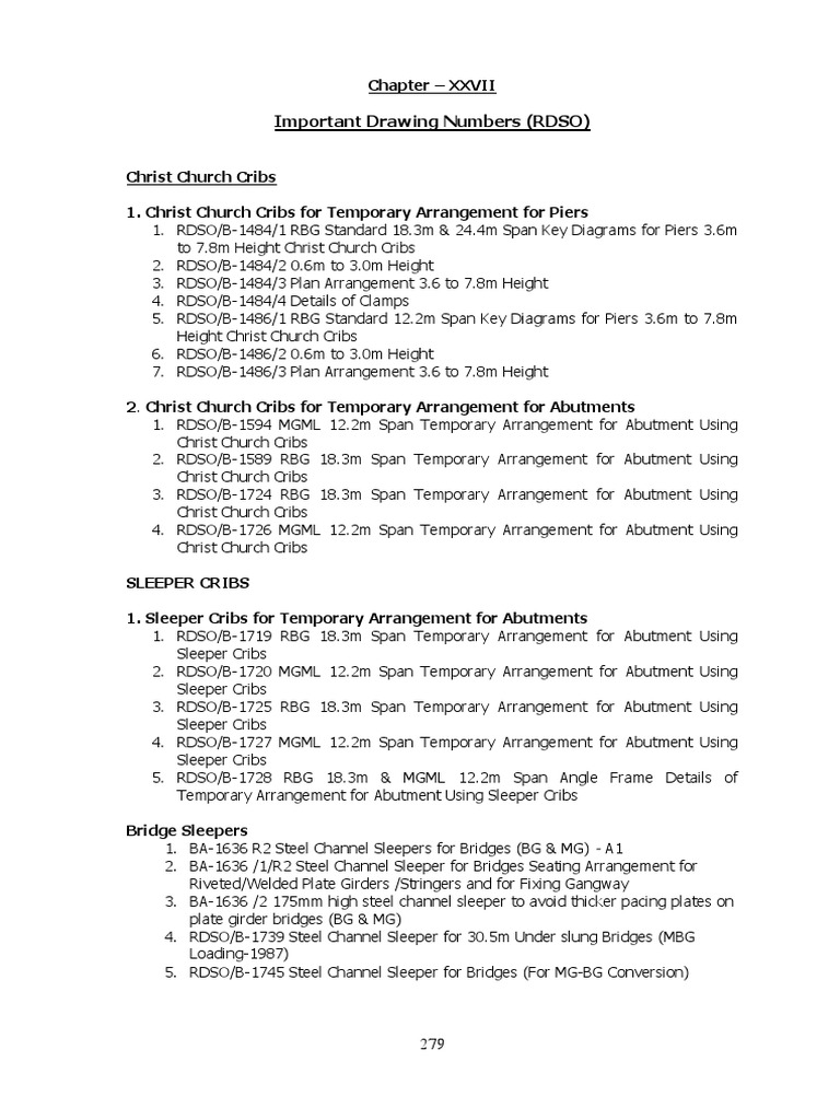 RDSO Drawing Nos INPORTANT DRG NO RDSO PDF Prestressed Concrete