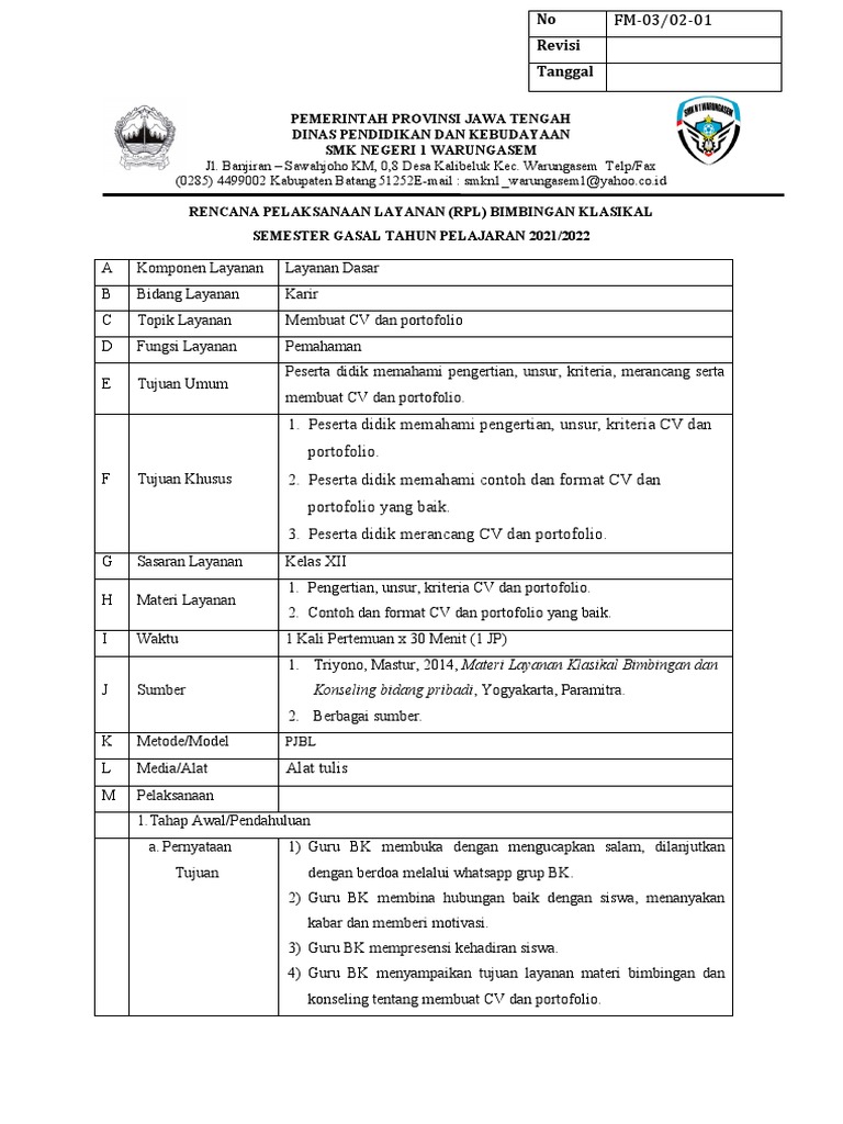 RPL Bimbingan Klasikal: CV & Portofolio | PDF | Bisnis