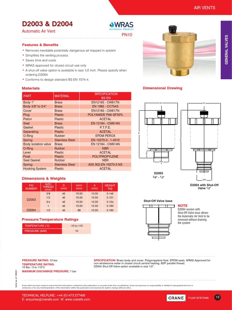 D2003 D2004 Air Vents CraneFS DS 1021 p13 | PDF | Valve | Building ...