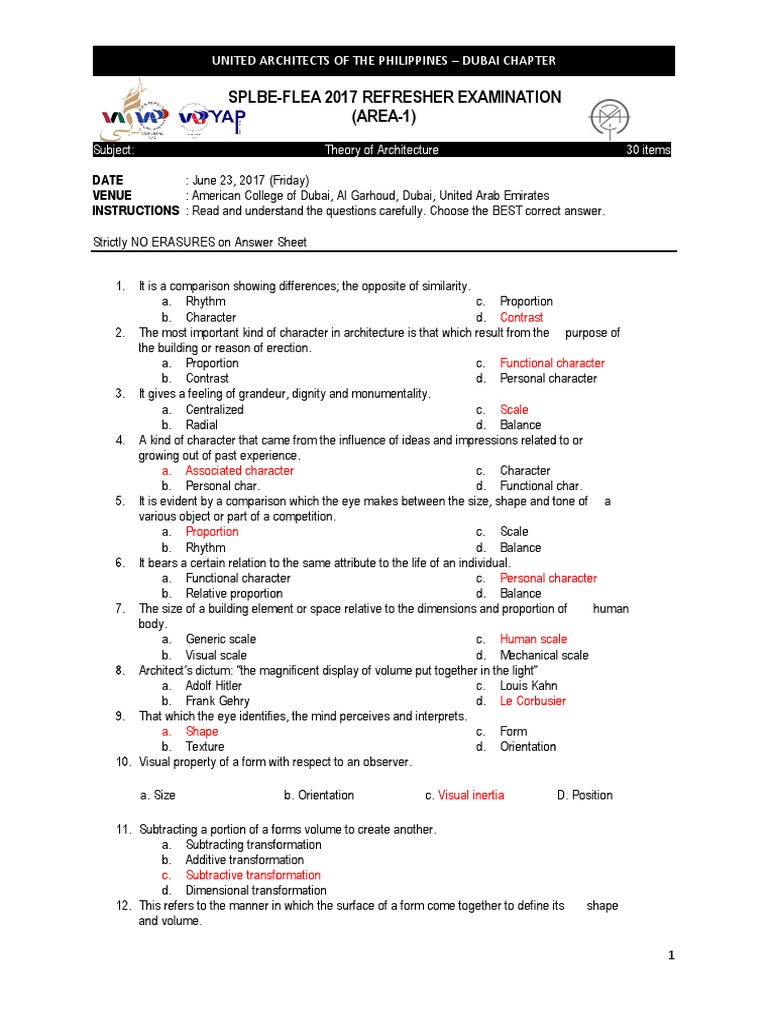 AREA 01 TOA - Answer Key | PDF | Dimension | Composition (Visual Arts)