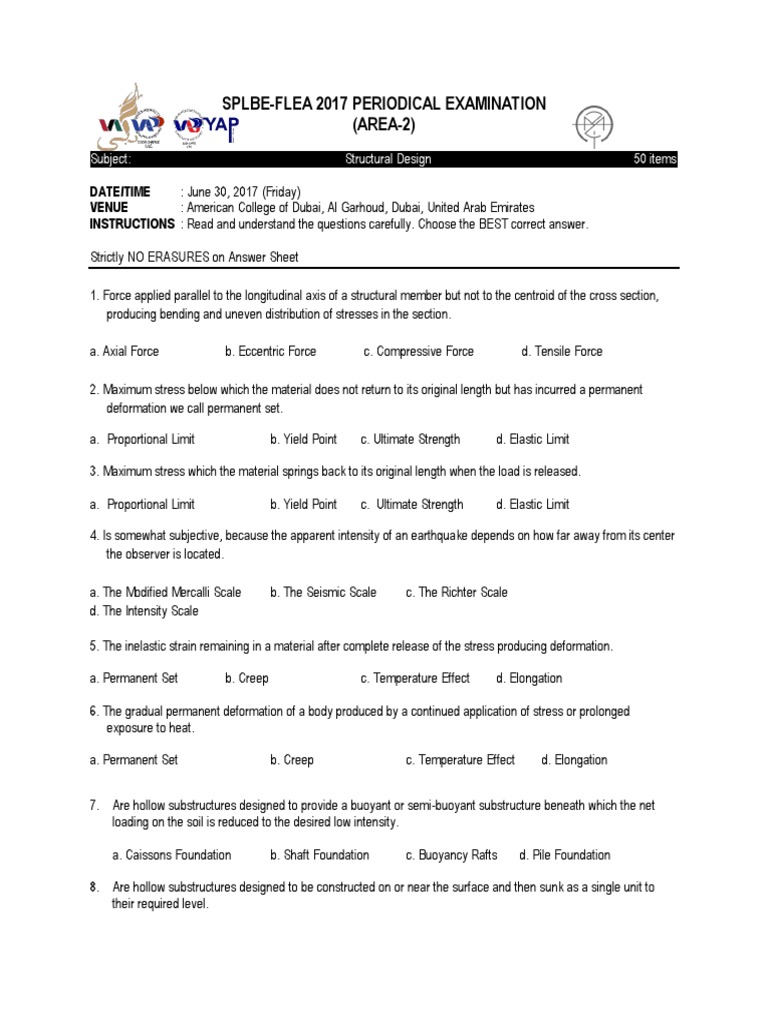 2017 Structural Design Exam Questions | PDF | Deformation (Engineering ...
