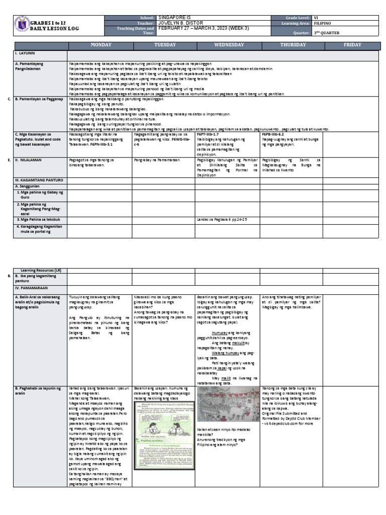 DLL Filipino 6 q3 w3 | PDF