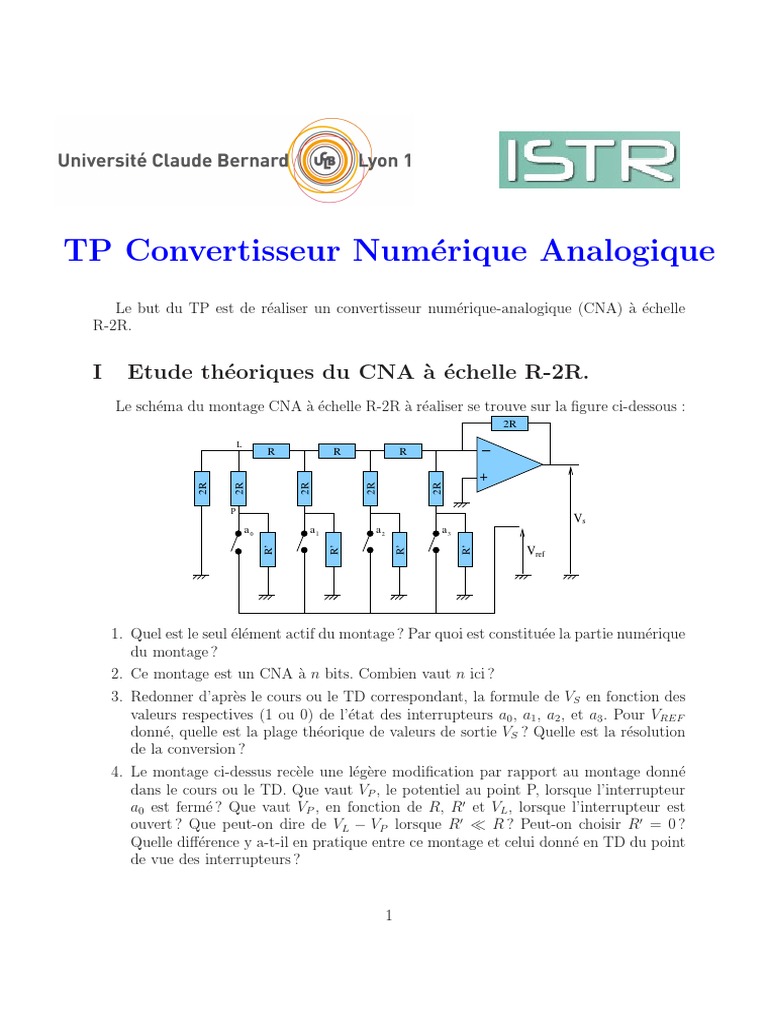 TP sur le Convertisseur R-2R | PDF | Convertisseur numérique-analogique ...