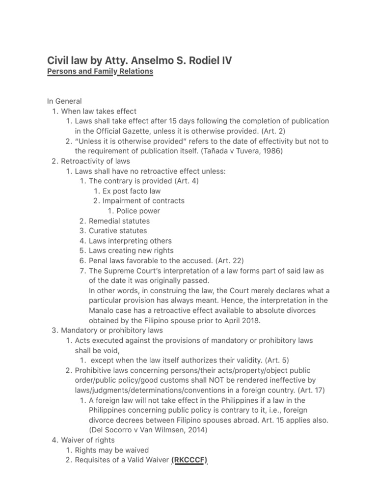 Persons By Atty Anselmo S Rodiel Iv Pdf Annulment Marriage