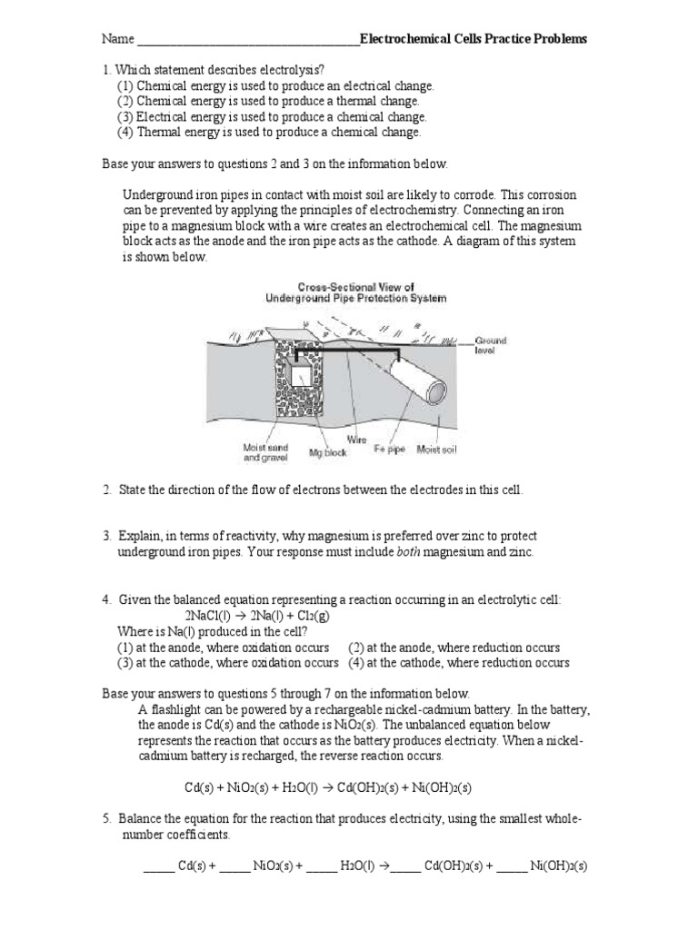 Practice Problems Electrochemical Cell PDF Electrochemistry Anode