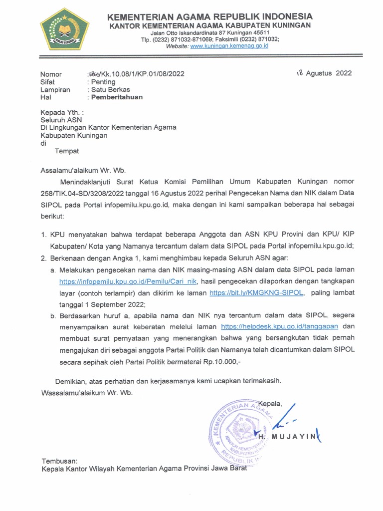 Pemberitahuan cek nama dan nik data sipol pdf