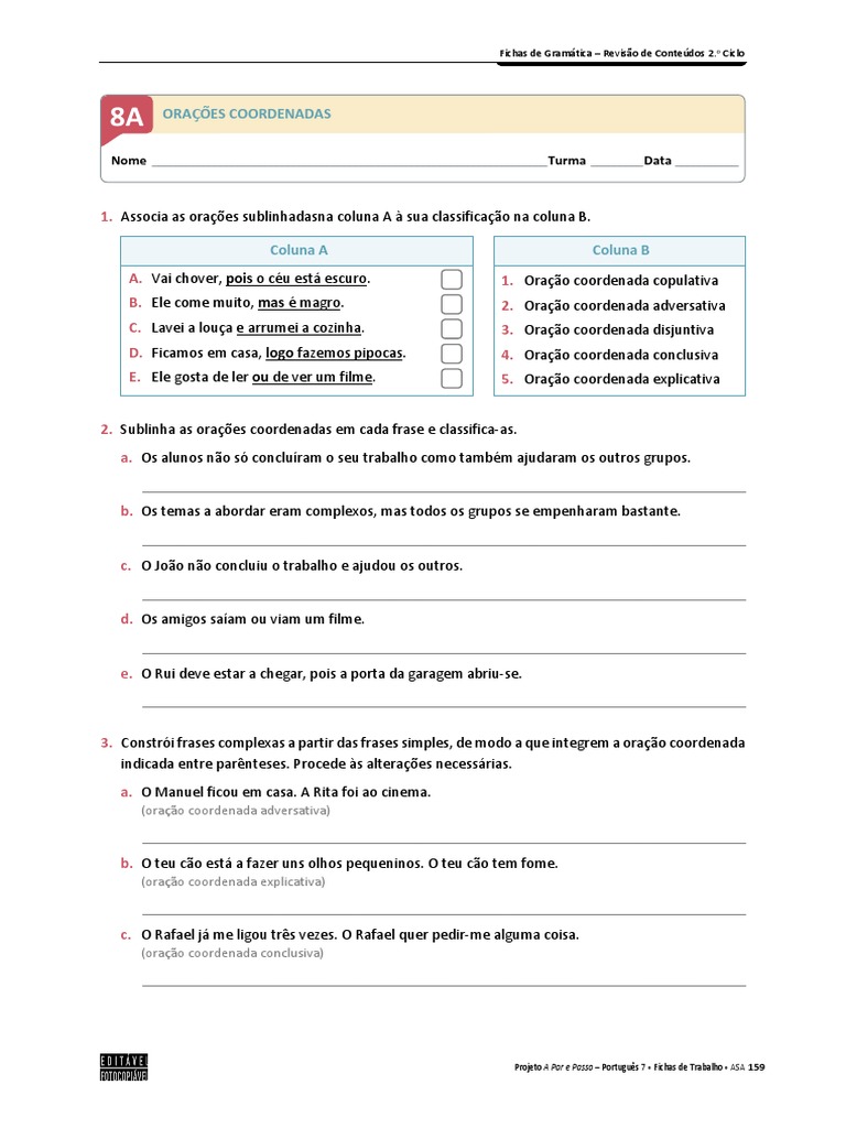 Ficha Orações Coordenadas | PDF
