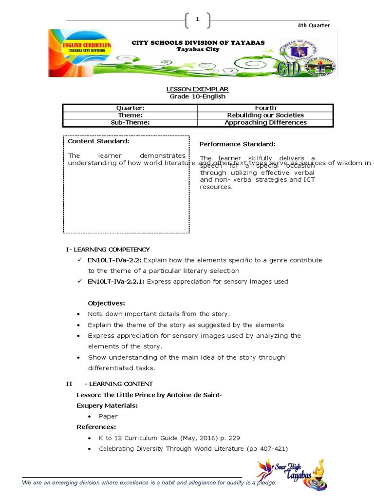 Grade 10 English 4th Quarter Exemplar | PDF | Learning | Educational ...
