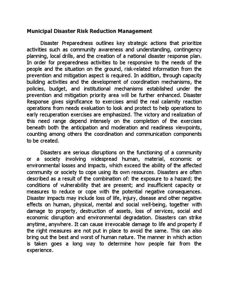 Municipal Disaster Risk Management Plan | PDF | Disaster Risk Reduction ...