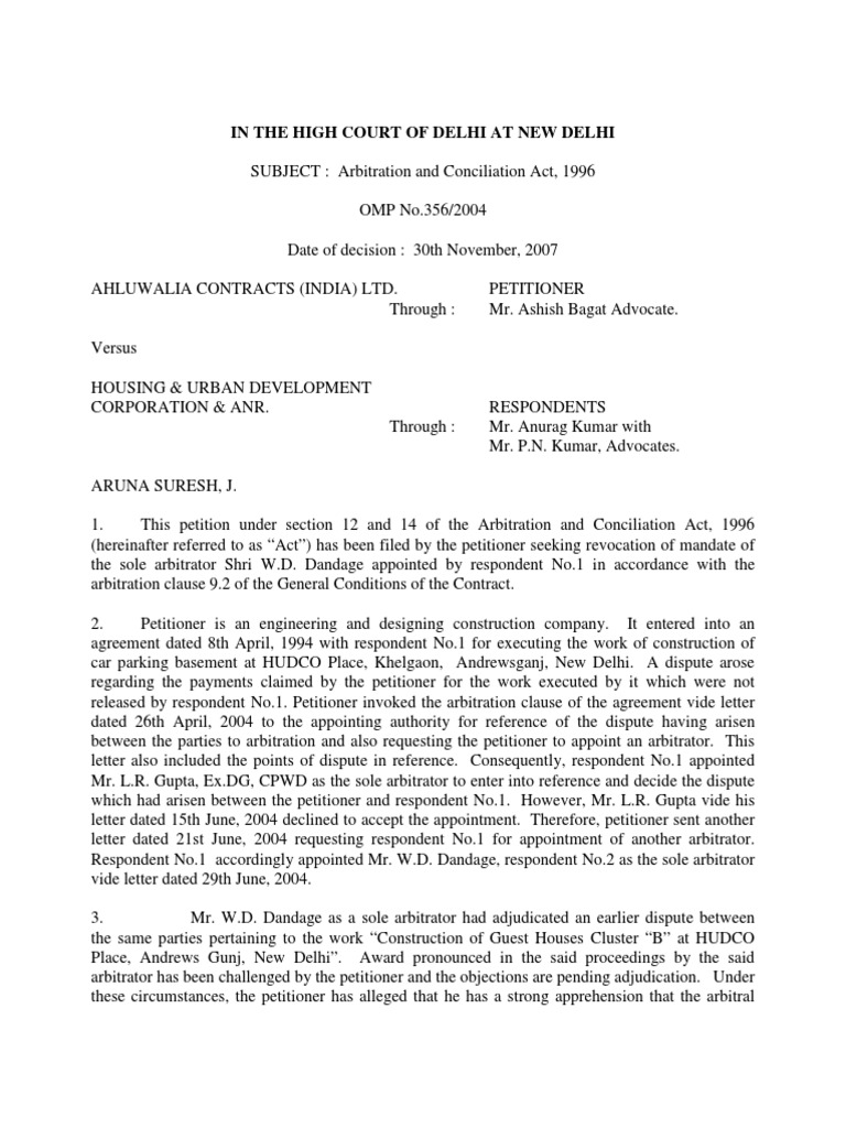 Ahulwalia Contracts vs. Housing & Urban Development PDF Arbitral