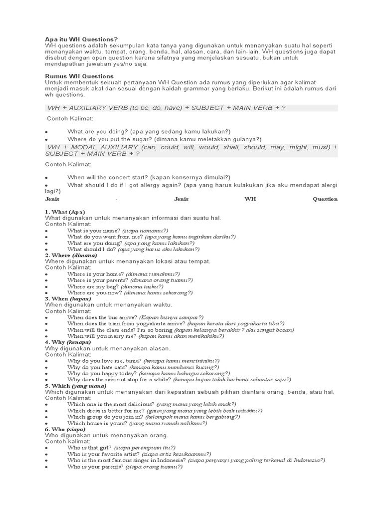 Panduan Lengkap WH Questions | PDF | Seni & Disiplin Bahasa