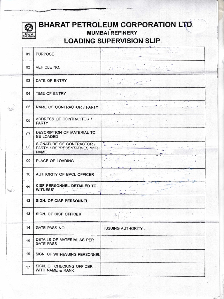 Loading Supervision Slip | PDF