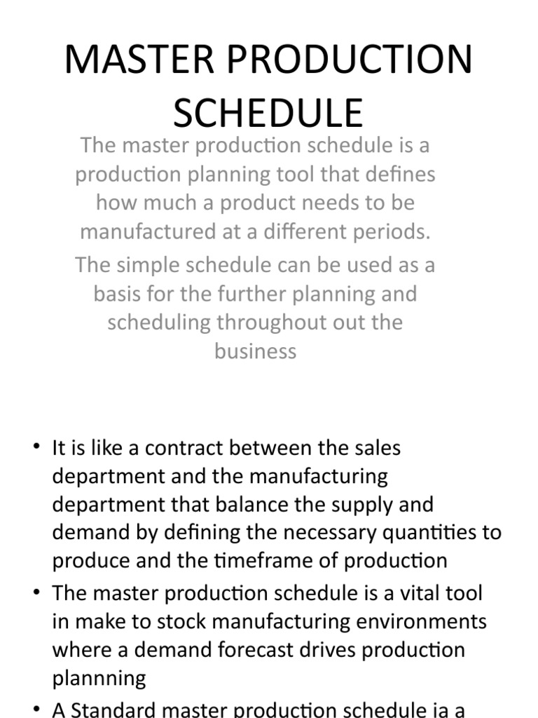 Master Production Schedule | PDF | Sales | Production And Manufacturing