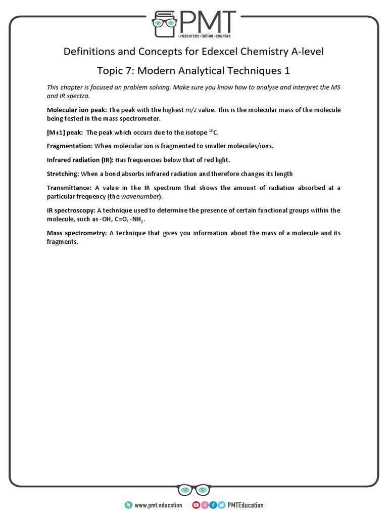 Definitions Topic 7 Modern Analytical Techniques I Edexcel Chemistry ALevel PDF
