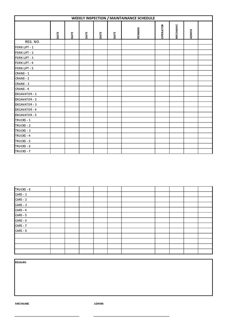 Weekly Equipment Inspection Schedule | PDF | Technology & Engineering
