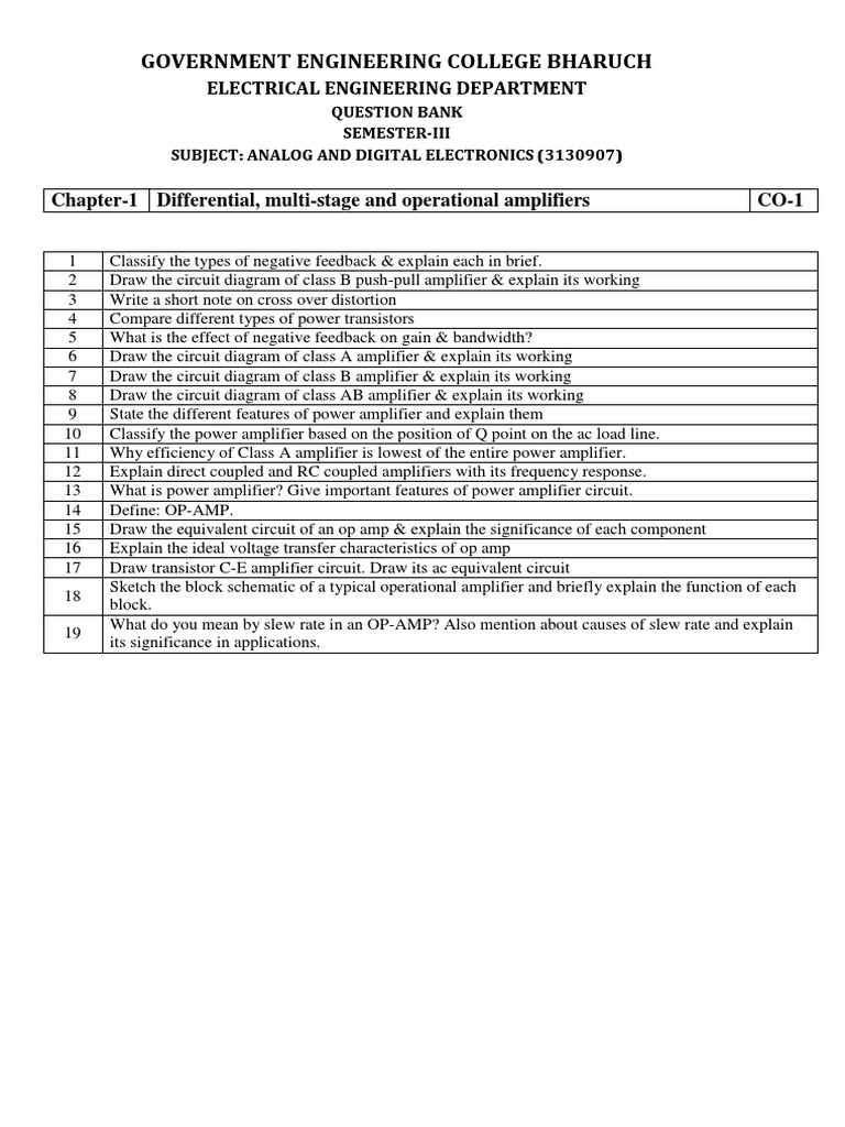 Ade Question Bank PDF Operational Amplifier Amplifier