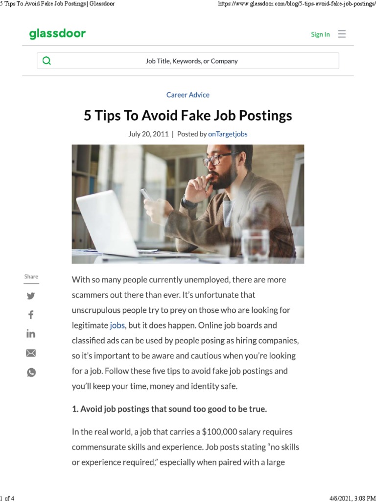 5 Tips To Avoid Fake Job PostingsGlassdoor PDF