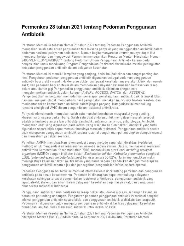 Pedoman Penggunaan Antibiotik 2021 | PDF