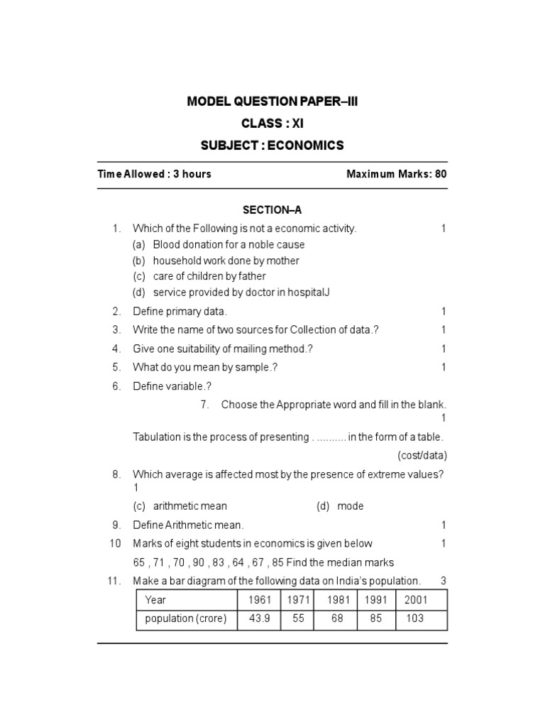 Class 11 Economics Model Question Paper | PDF | Demand | Monopoly