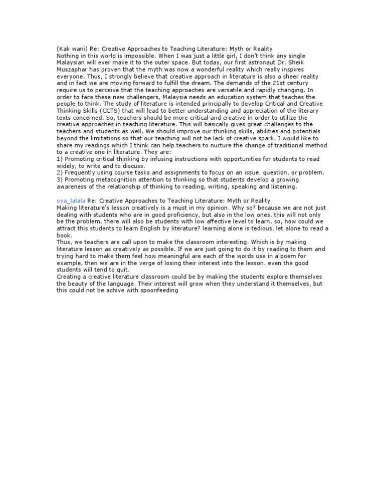 Creative Approaches To Teaching Literature | PDF | Creativity | Reading ...