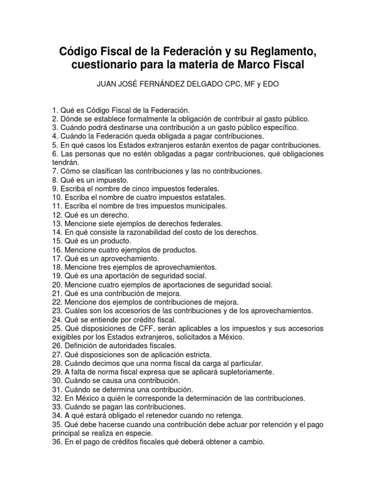 Código Fiscal 2021, Cuestionario de | PDF | Contabilidad | Impuestos