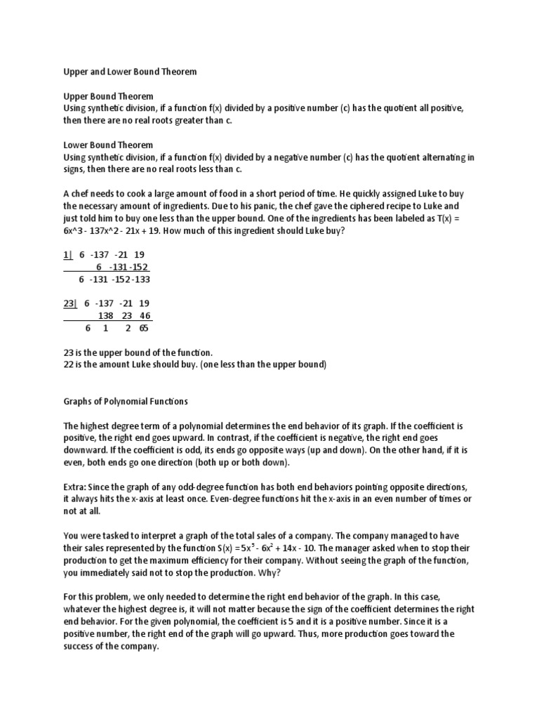 Upper and Lower Bound Theorem Graphs of Polynomial Functions | PDF ...