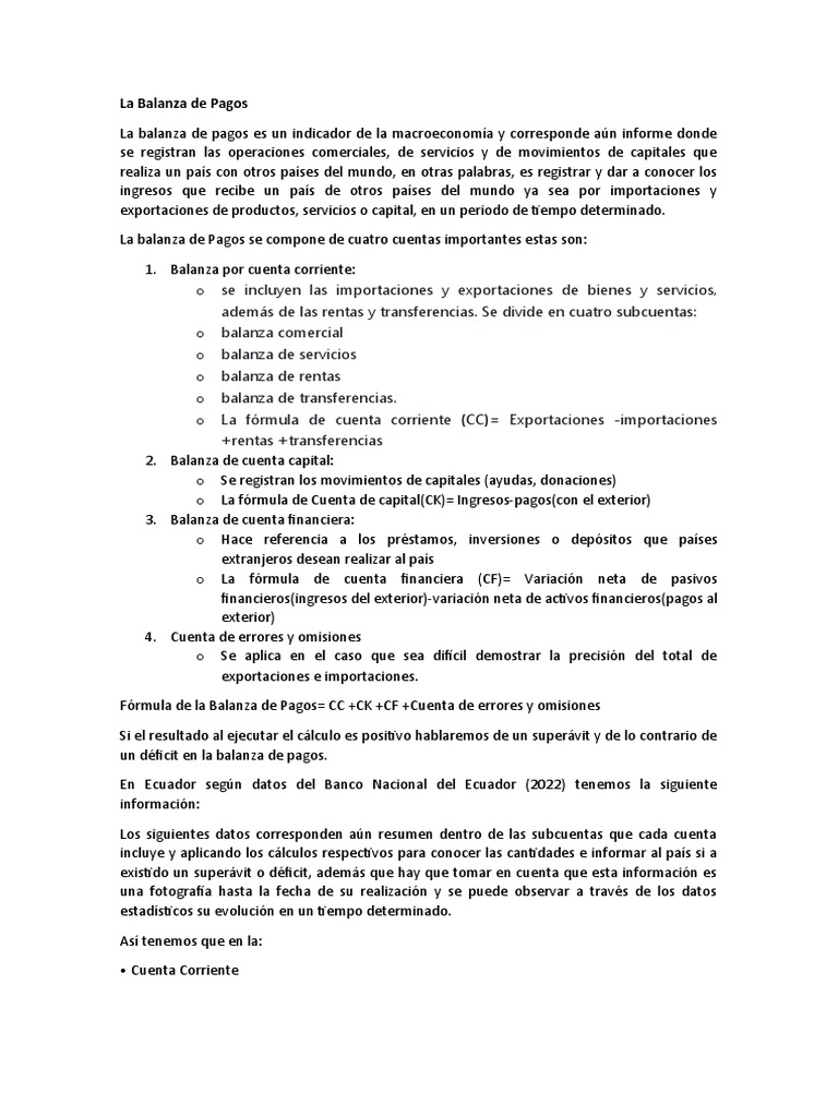 Fórmulas de la Balanza de Pagos | PDF | Balance de pagos | Business