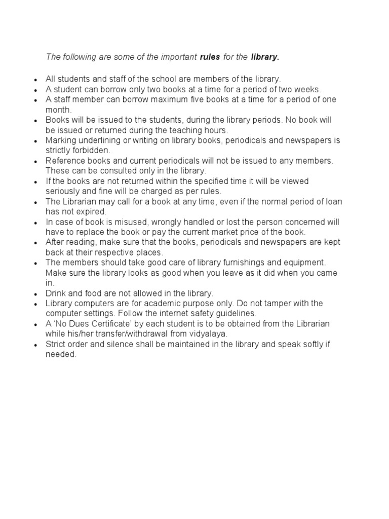 Essential Library Rules for Students | PDF