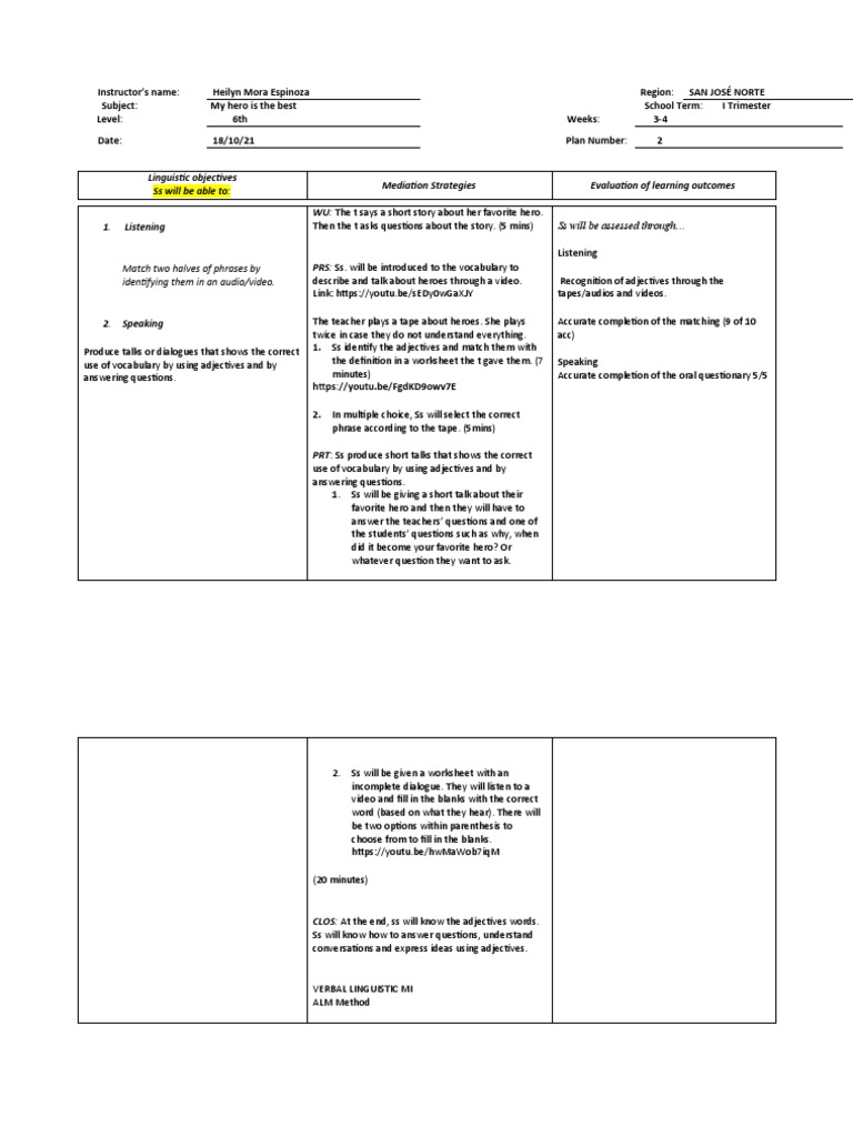 Lesson Plan THE BEST HERO | PDF | Vocabulary | Learning