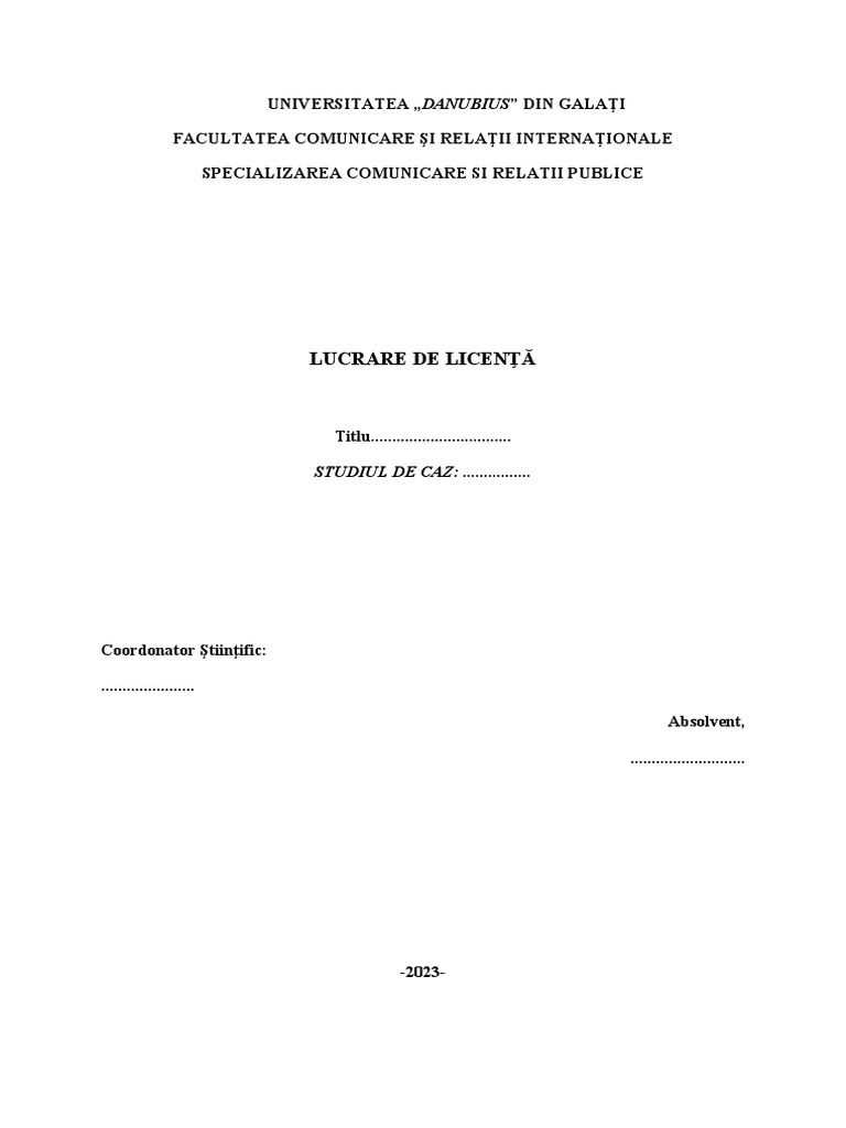 LUCRARE de Licenta - Plan de Lucru Model | PDF