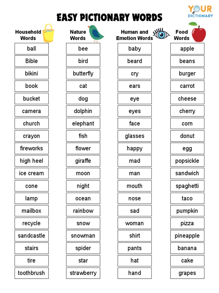 Easy Pictionary Word List | PDF